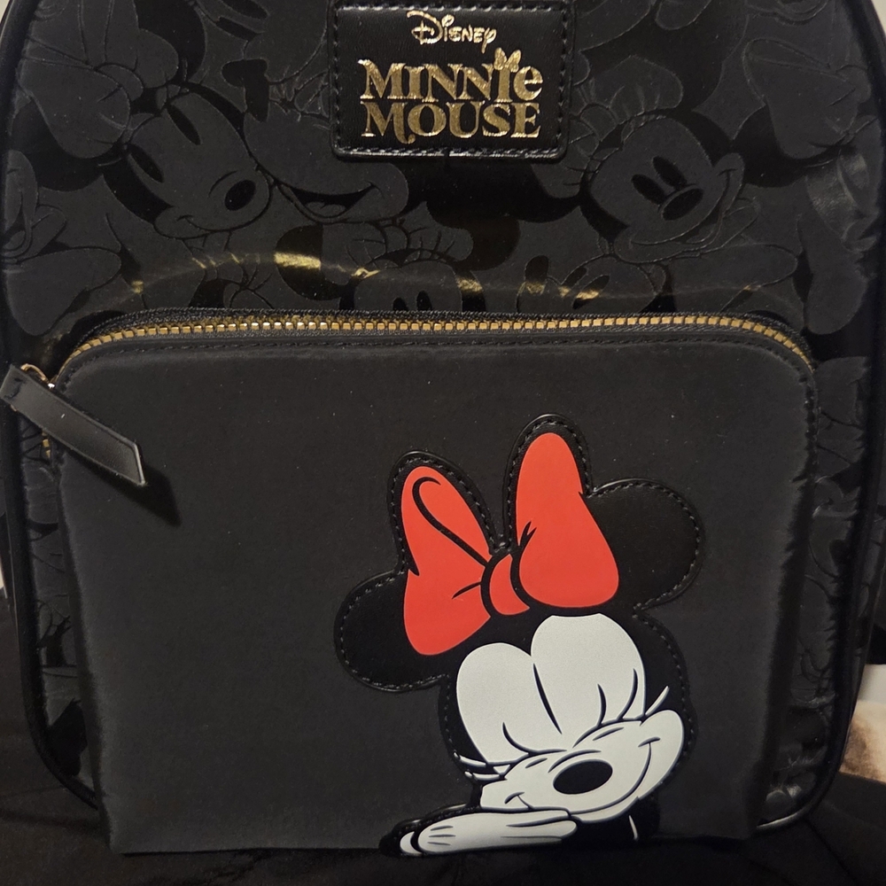 Disney Minnie Mouse Black Backpack with Red Bow Accent